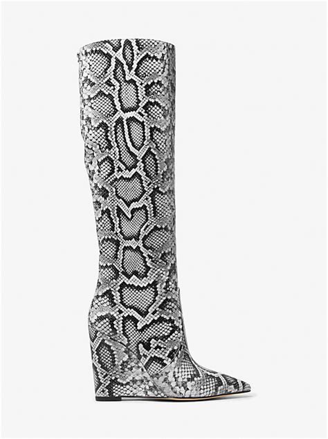 michael kors isra boot|Isra Snake Embossed Leather Wedge Boot .